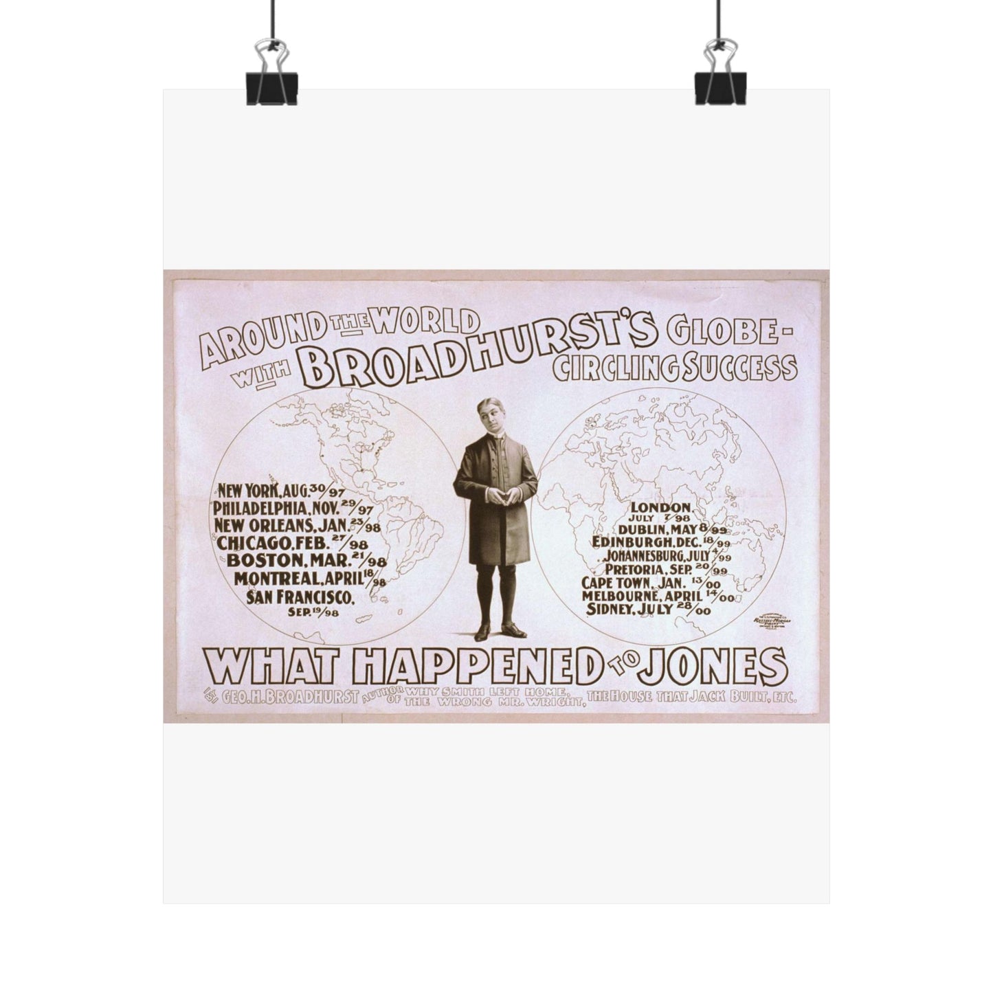 Around the world with Broadhurst's globe-circling success, What happened to Jones by George H. Broadhurst, author of Why Smith left home, The wrong Mr. Wright, The house that Jack built, etc. High Quality Matte Wall Art Poster for Home, Office, Classroom