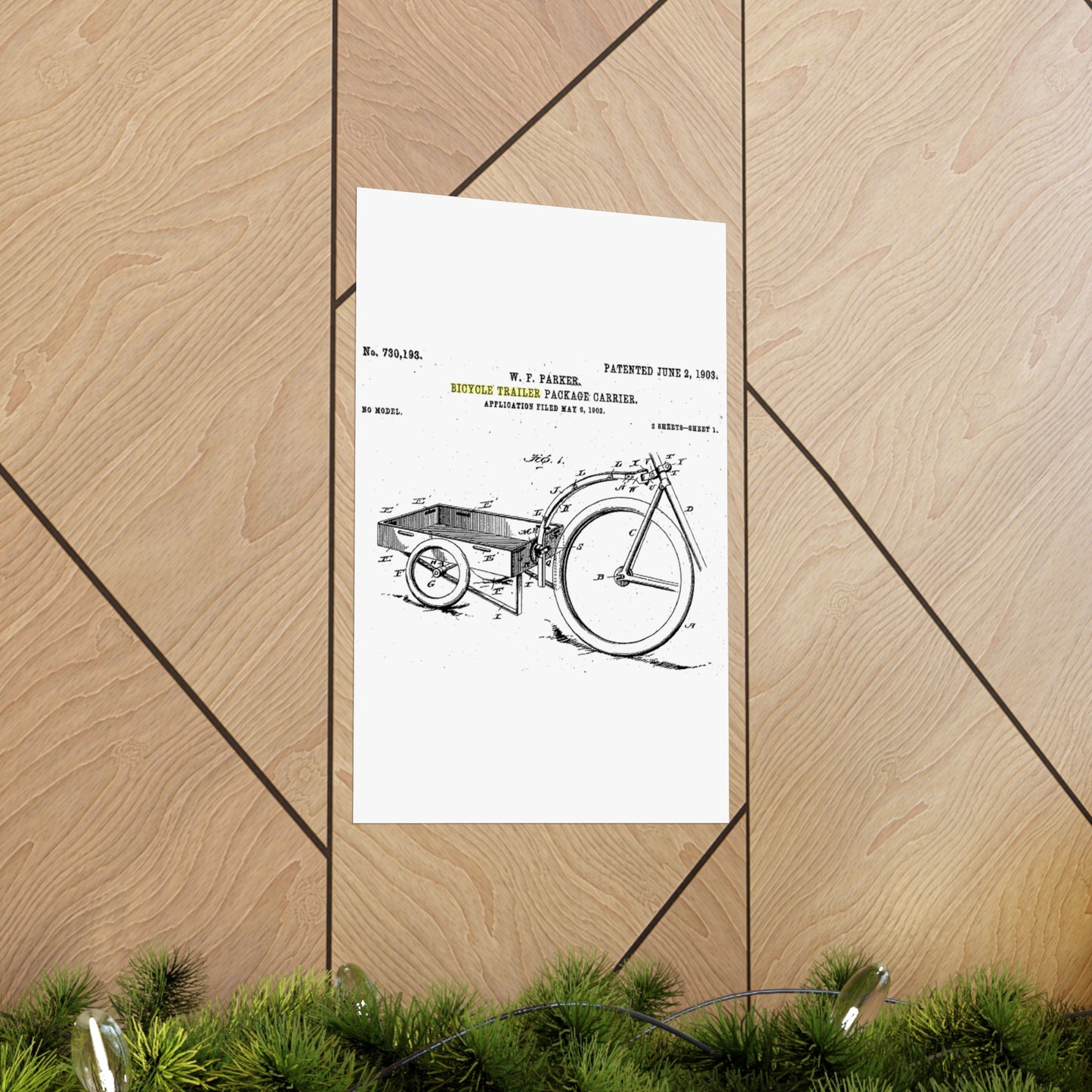 Patent Drawing of Engine - Bicycle Trailer Patent (1903) Public domain  image High Quality Matte Wall Art Poster for Home, Office, Classroom