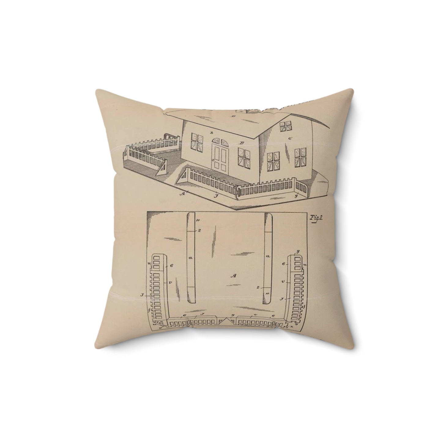 Patent Drawing of Engine - Drawing for a Collapsible Toy House Public domain  image Decorative Accent Square Pillow