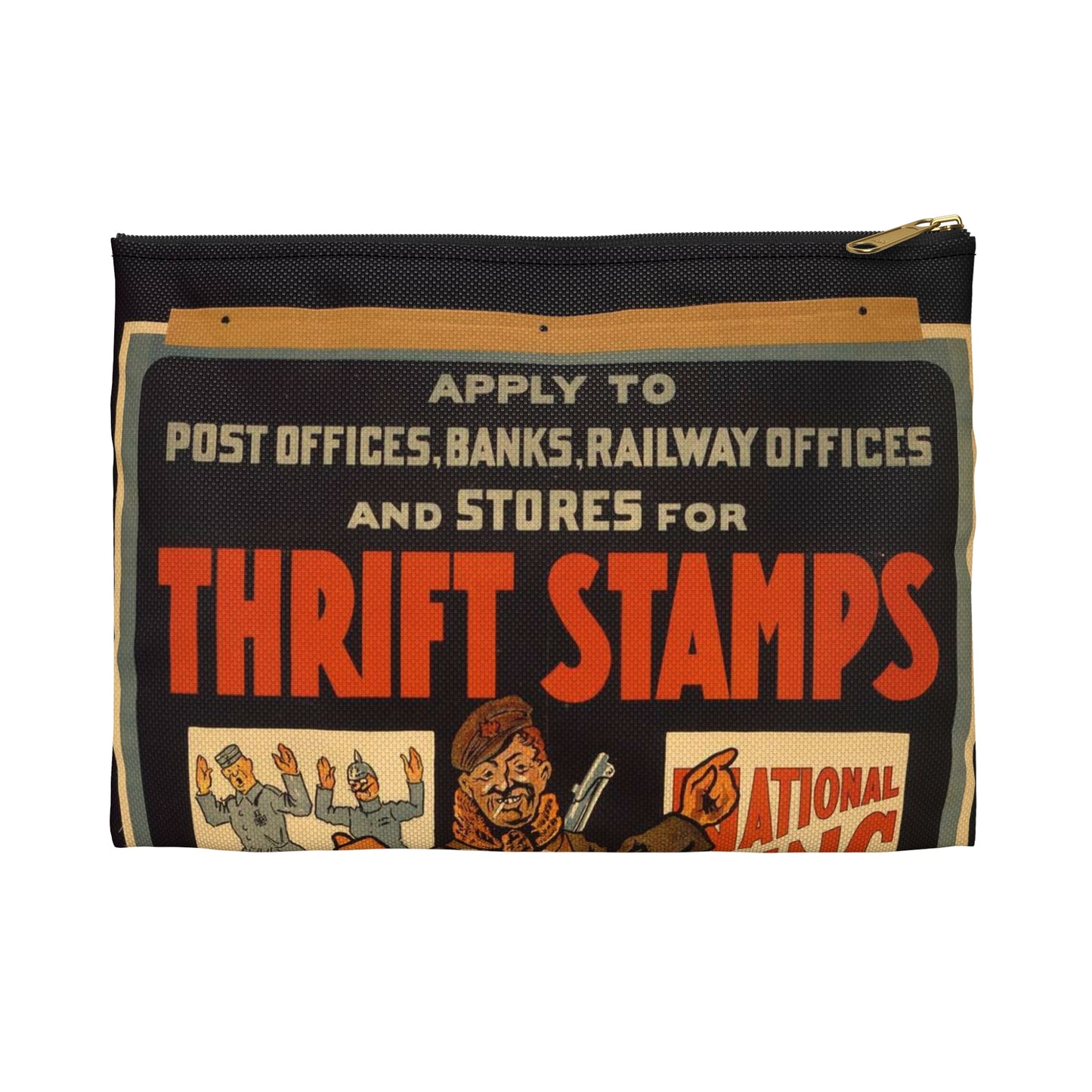 Thrift stamps. We licked them at the front, you lick them at the back Large Organizer Pouch with Black Zipper