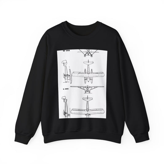 Patent drawing - Albatros L,W 102 3-view L'Aerophile November 1932 Public domain  image Black Heavy Blend Adult Crew Neck SweatShirt