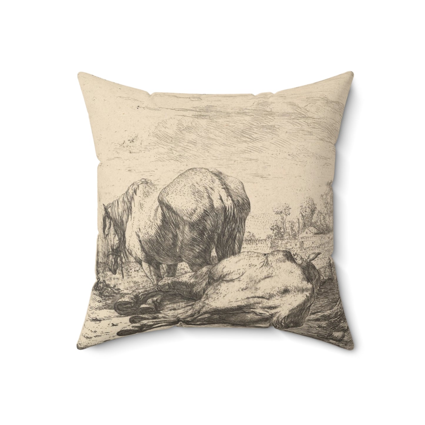 Karel Dujardin - The Two Horses Decorative Accent Square Pillow