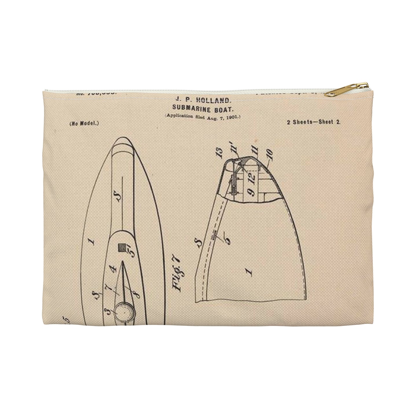 Patent drawing - Drawing for a Submarine Boat Public domain  image Large Organizer Pouch with Black Zipper