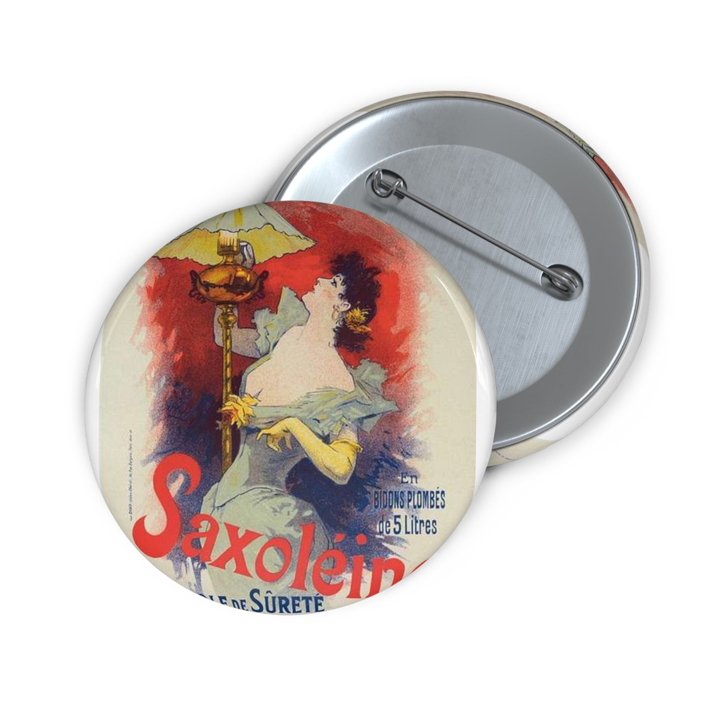 Affiche pour la "Saxoléine". - Art nouveau public domain poster Pin Buttons with Crisp Design