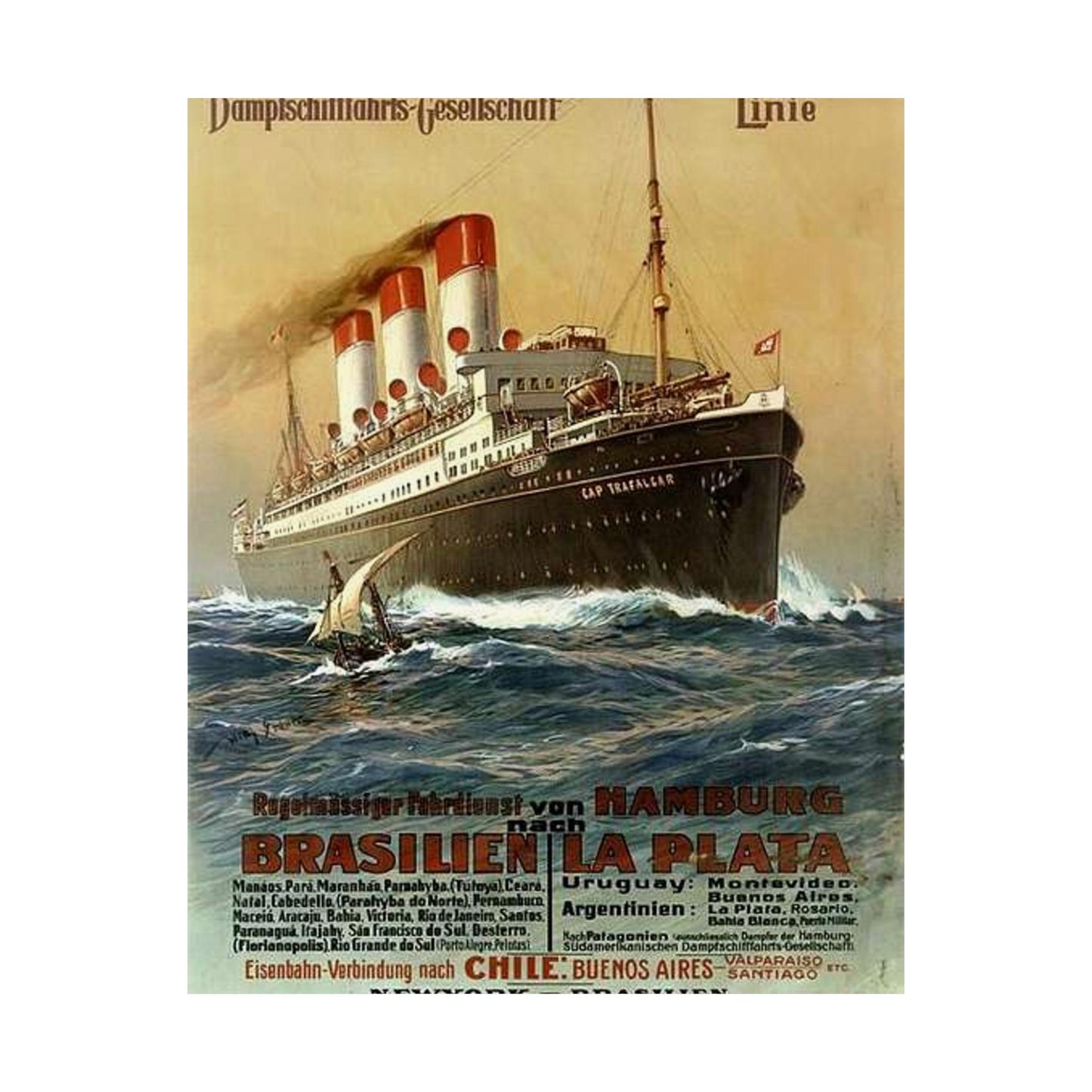 Dampfer Cap Trafalgar 1899 - Public domain image of a steam boat High Quality Matte Wall Art Poster for Home, Office, Classroom