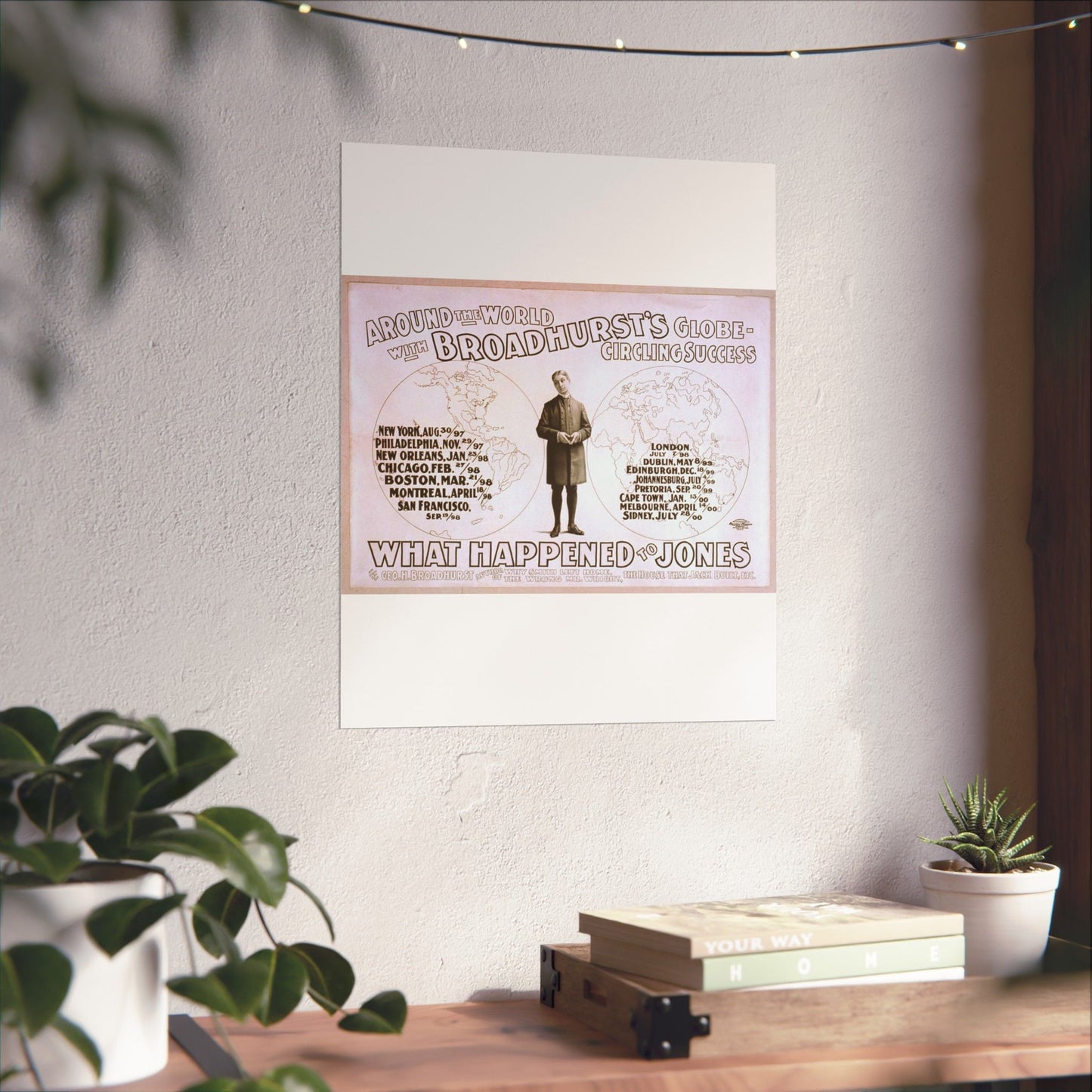 Around the world with Broadhurst's globe-circling success, What happened to Jones by George H. Broadhurst, author of Why Smith left home, The wrong Mr. Wright, The house that Jack built, etc. High Quality Matte Wall Art Poster for Home, Office, Classroom