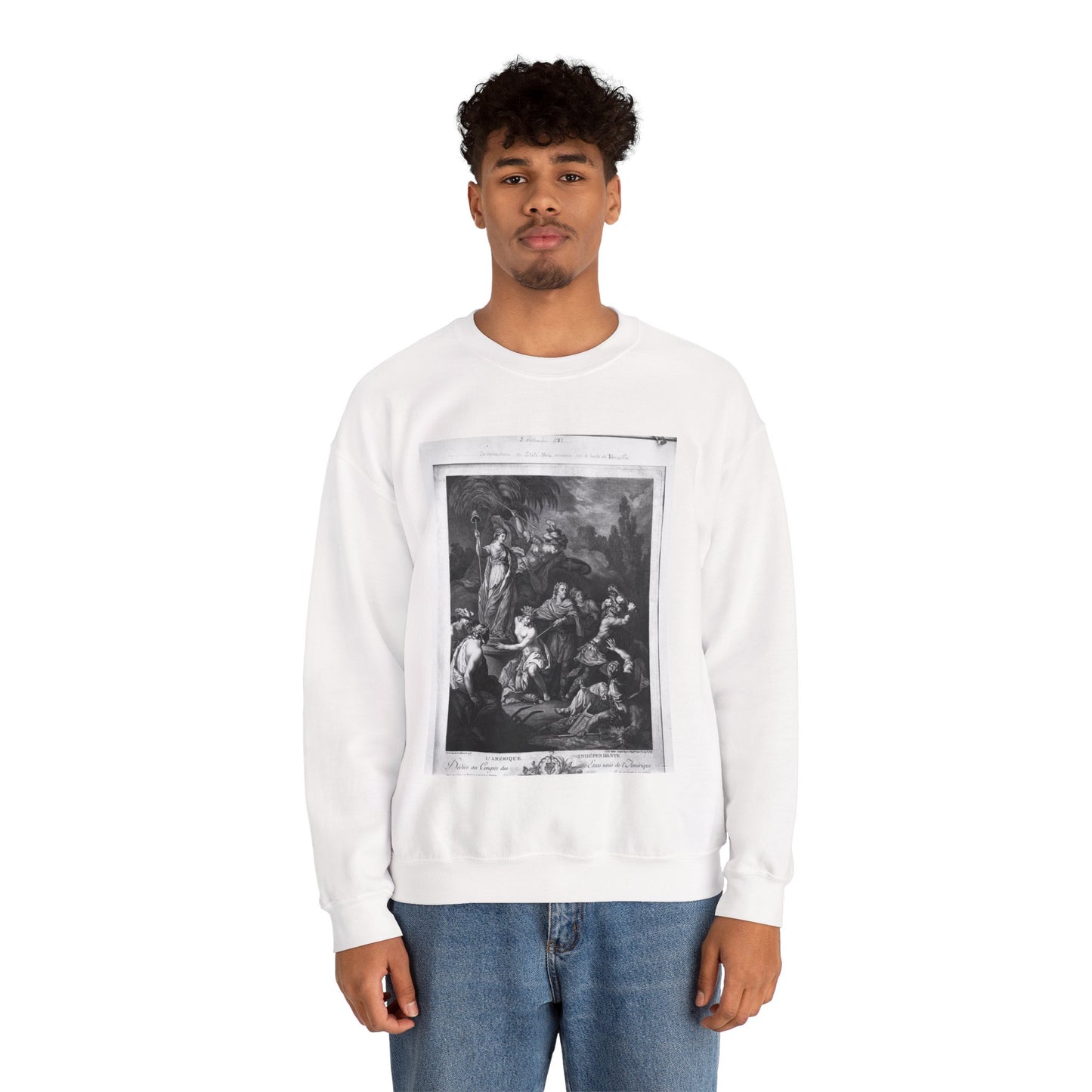[French Girls in Blue Jeans] - American Embassy, Paris, France, Marshall Plan photogrpaphs White Heavy Blend Adult Crew Neck SweatShirt