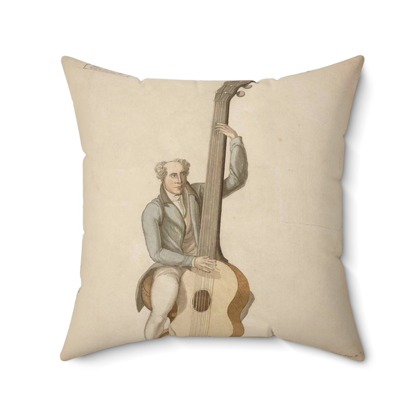 Patent drawing - Drawing of a Harp Guitar Public domain  image Decorative Accent Square Pillow