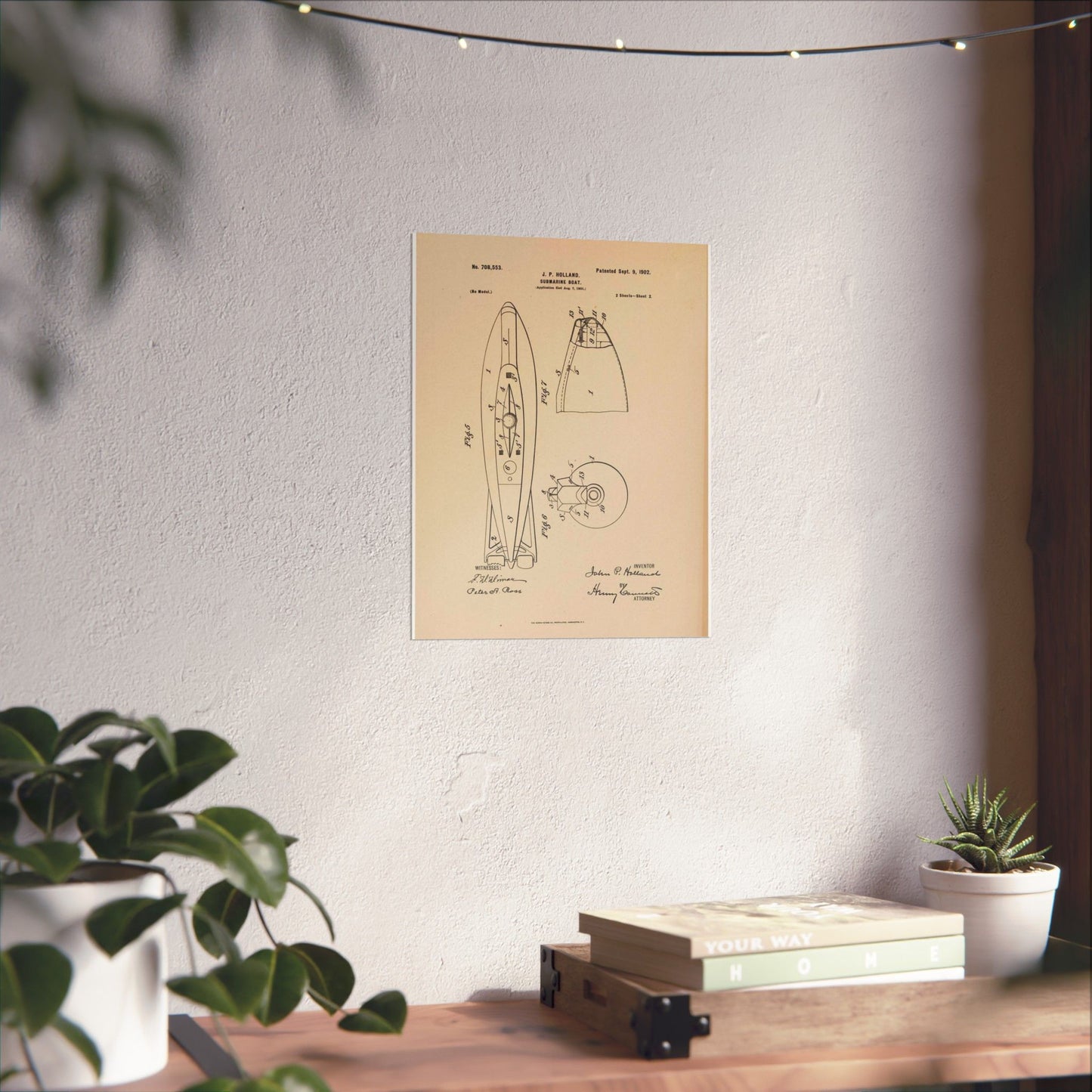 Patent drawing - Drawing for a Submarine Boat Public domain  image High Quality Matte Wall Art Poster for Home, Office, Classroom