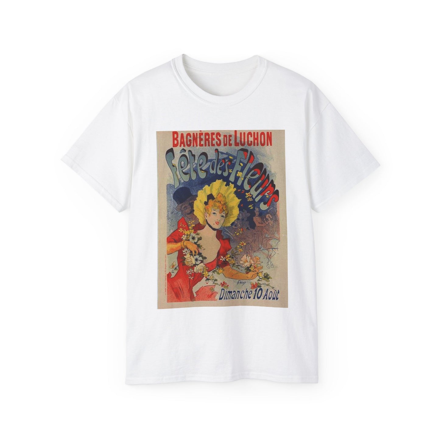 Affiche pour la "Fête des Fleurs de Bagnères-de-Luchon". White T-Shirt Gildan 2000 Cotton Unisex