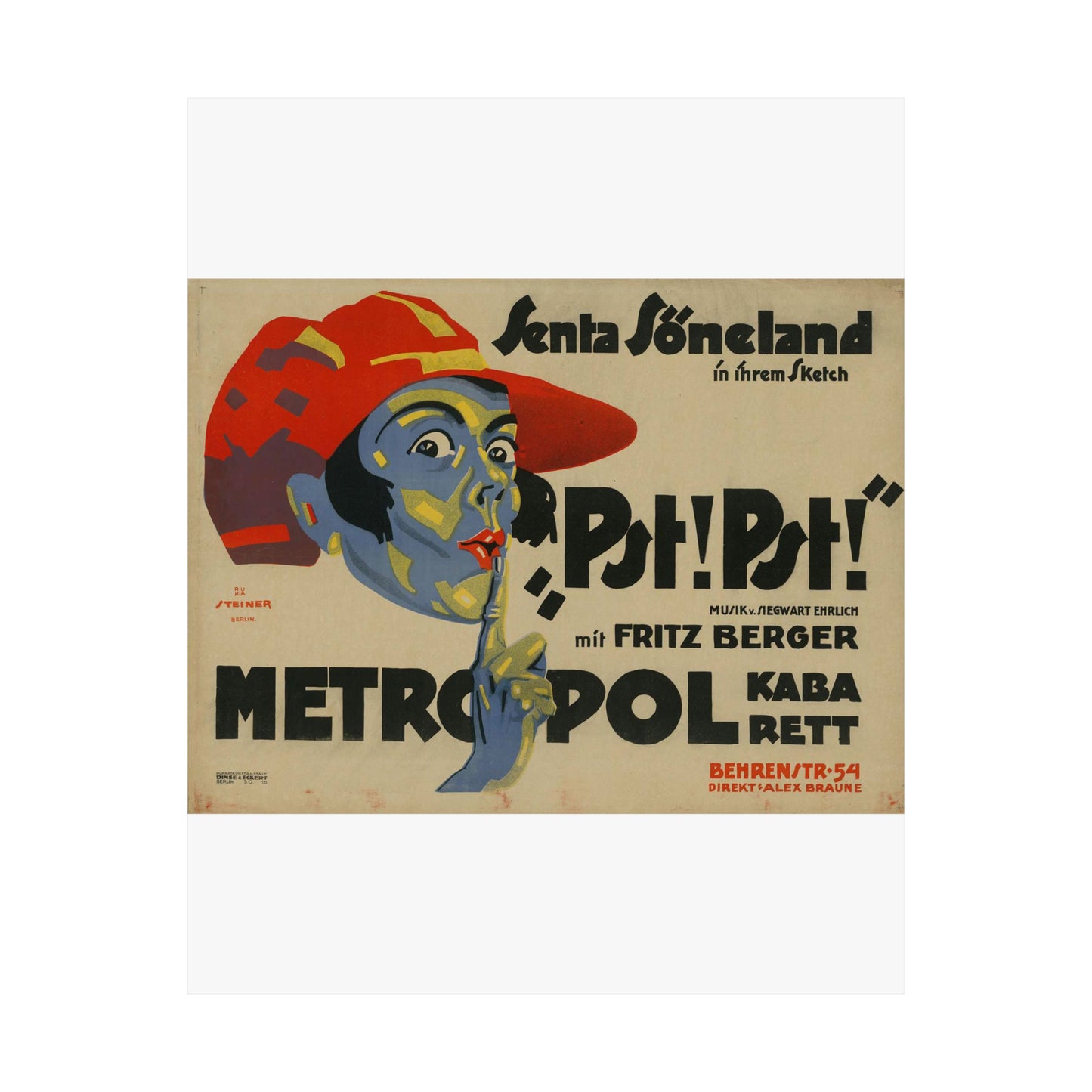 Jo Steiner - Senta Söneland in ihrem Sketch “Pst! Pst!” High Quality Matte Wall Art Poster for Home, Office, Classroom