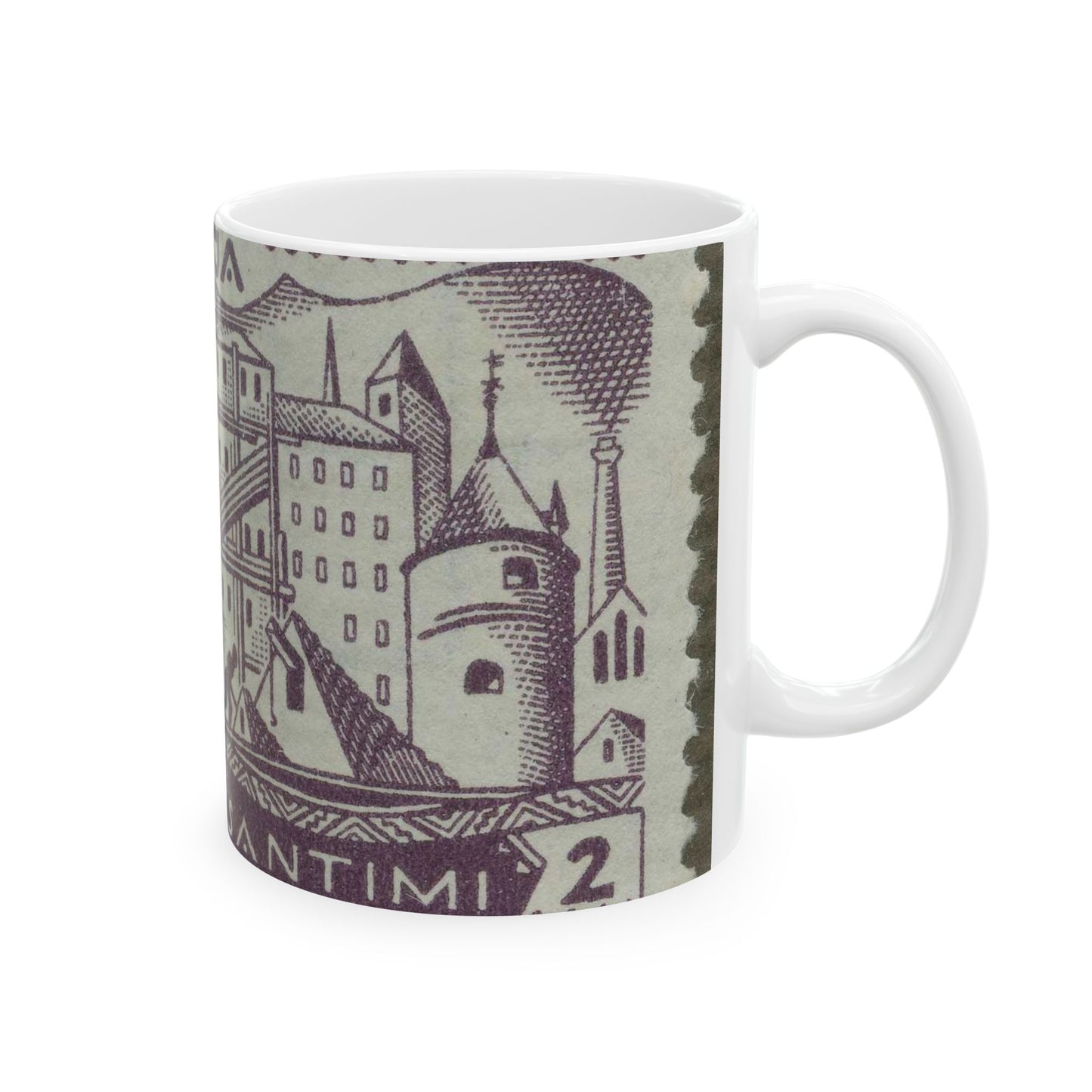 Frimärke ur Gösta Bodmans filatelistiska motivsamling, påbörjad 1950.Frimärke från Lettland, 1930. Motiv av byggnadsarbetare för ett monument över författare Rainis. Beautiful Novelty Ceramic Coffee Mug 11oz