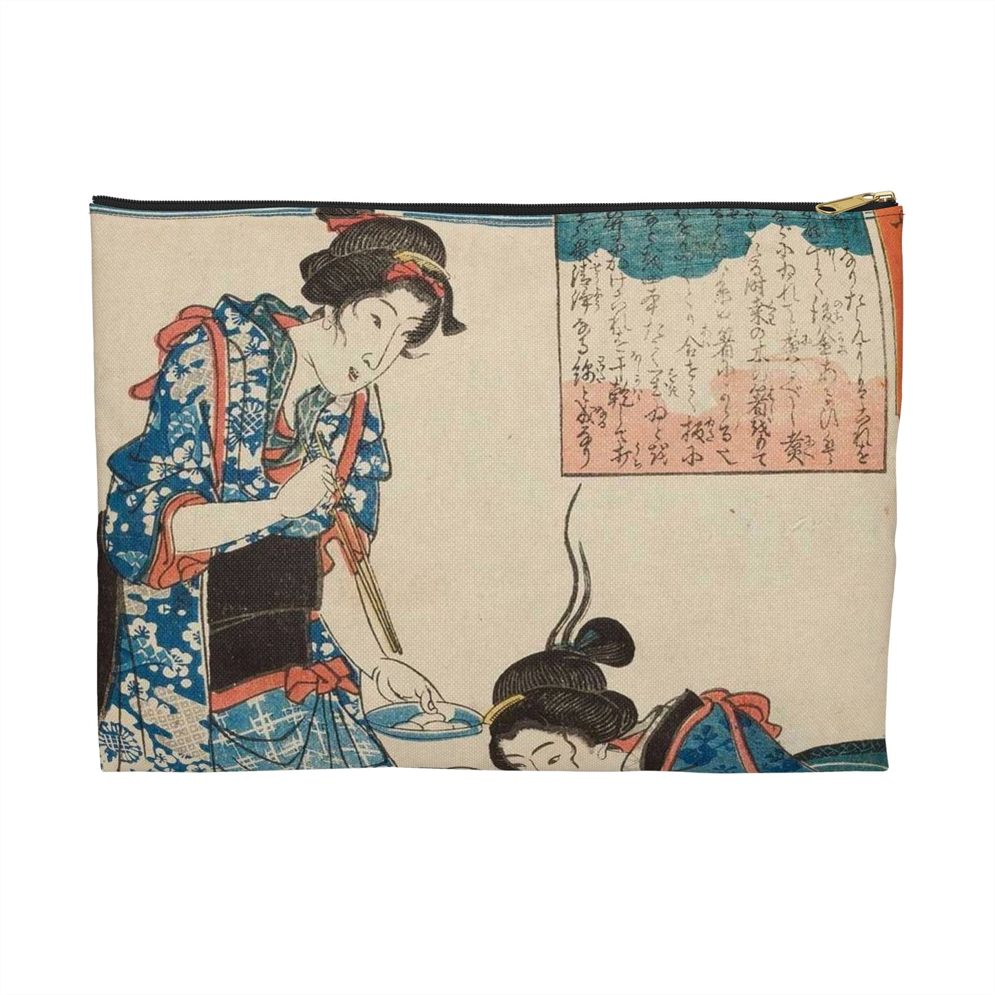 Utagawa Hiroshige I - Kobiety zajęte kokonami jedwabników; rycina z cyklu Kaiko (hodowla jedwabników) Large Organizer Pouch with Black Zipper