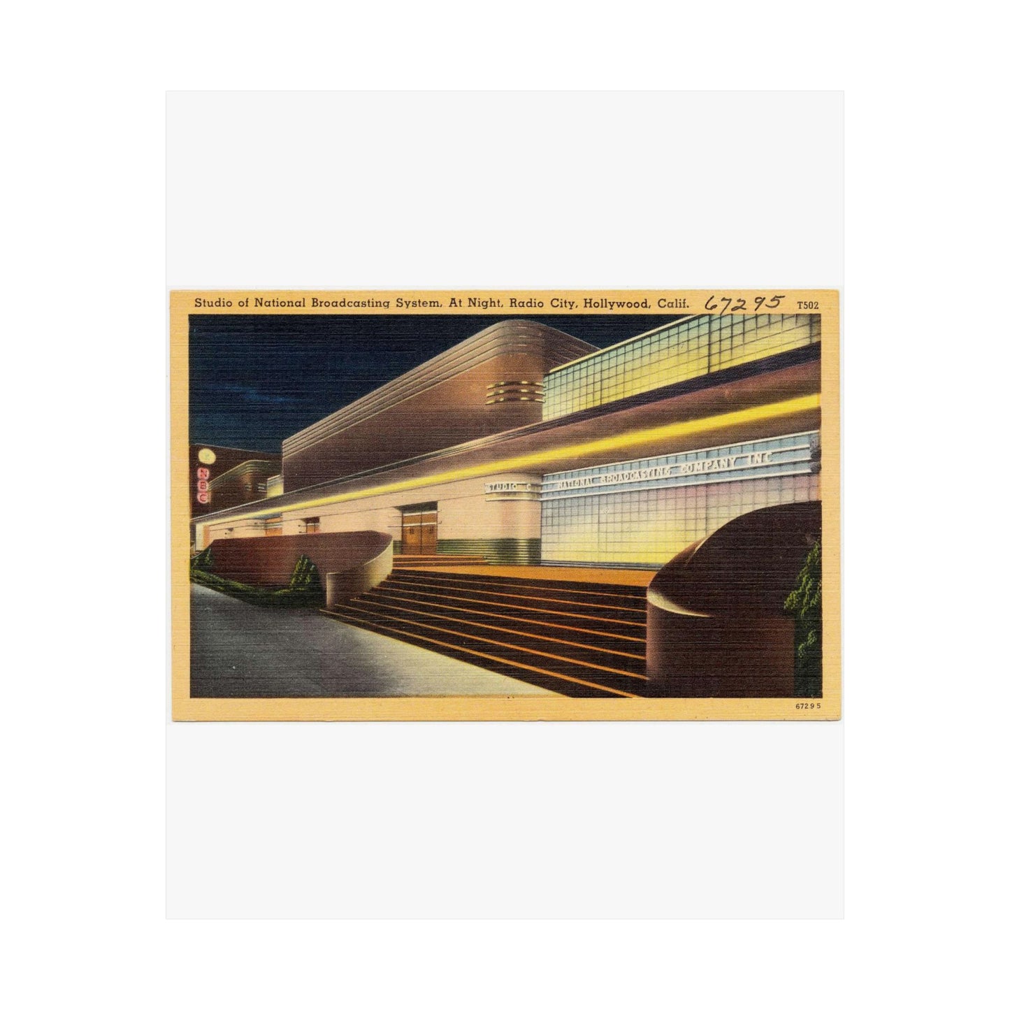 Studio of National Broadcasting System, at night, Radio City, Hollywood, Calif. High Quality Matte Wall Art Poster for Home, Office, Classroom