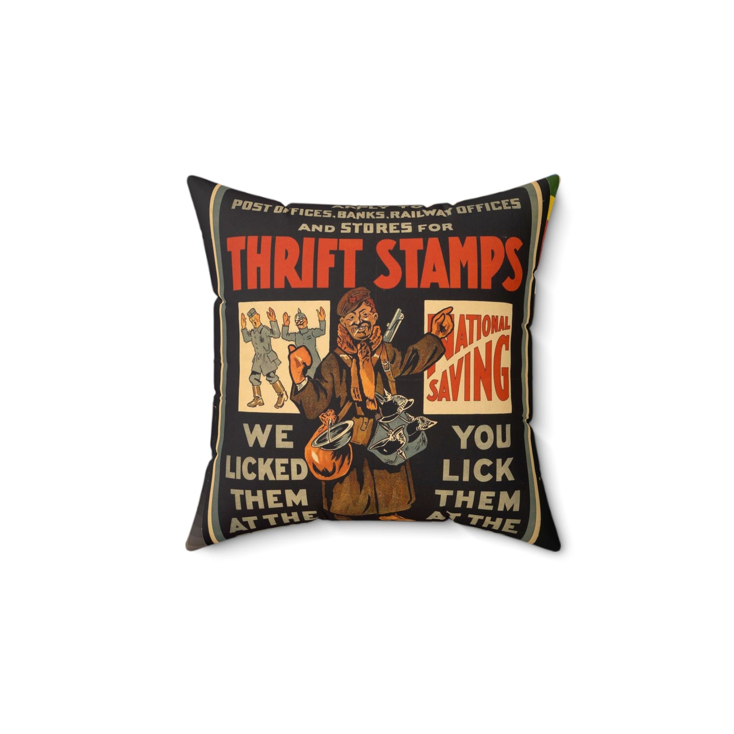 Thrift stamps. We licked them at the front, you lick them at the back Decorative Accent Square Pillow