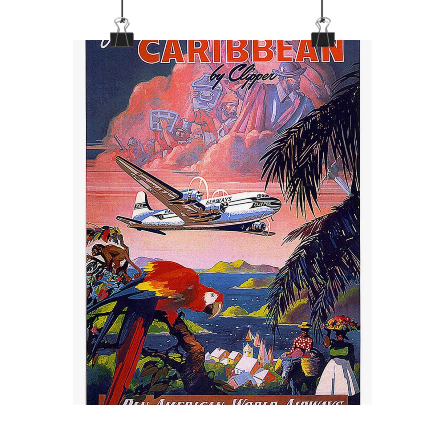 Caribbean. Vintage Travel Poster. High Quality Matte Wall Art Poster for Home, Office, Classroom