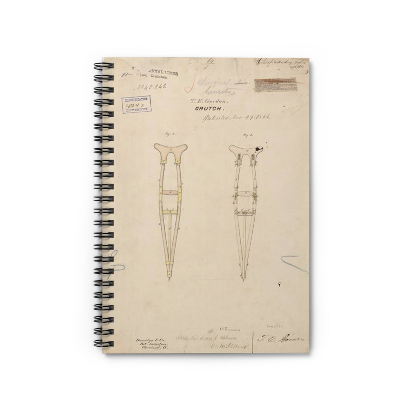 Patent drawing - Drawing of Crutch Public domain  image Spiral Bound Ruled Notebook with Printed Cover