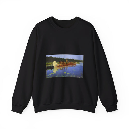 Frederic Remington - Radisson and Groseilliers Black Heavy Blend Adult Crew Neck SweatShirt