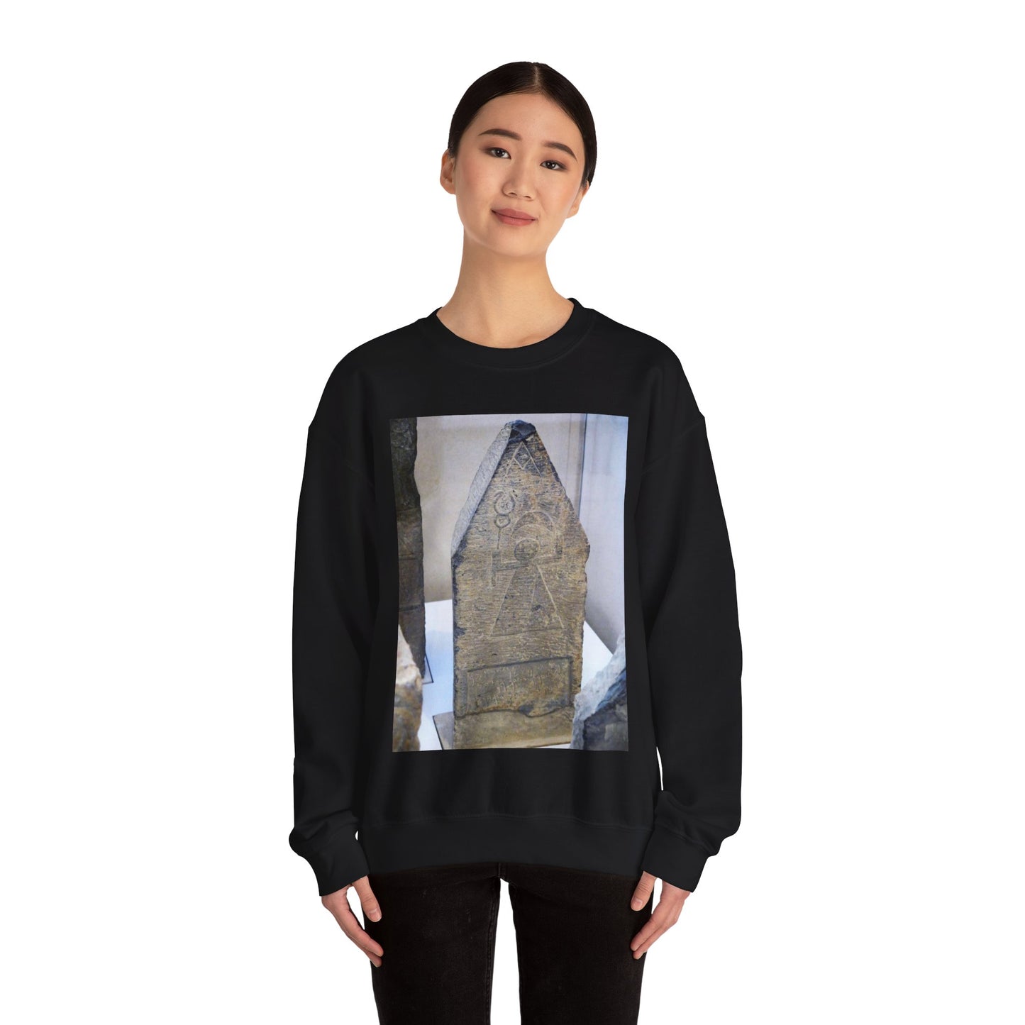 Stèle avec le signe de Tanit (Louvre, AO 5244) Black Heavy Blend Adult Crew Neck SweatShirt