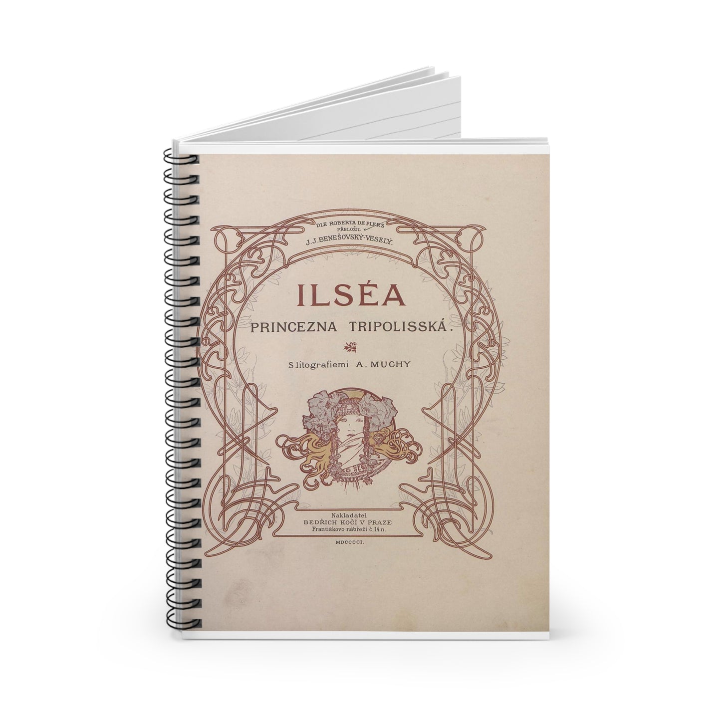 Ilsea, princezna tripolisska - title - Alfons Mucha Spiral Bound Ruled Notebook with Printed Cover