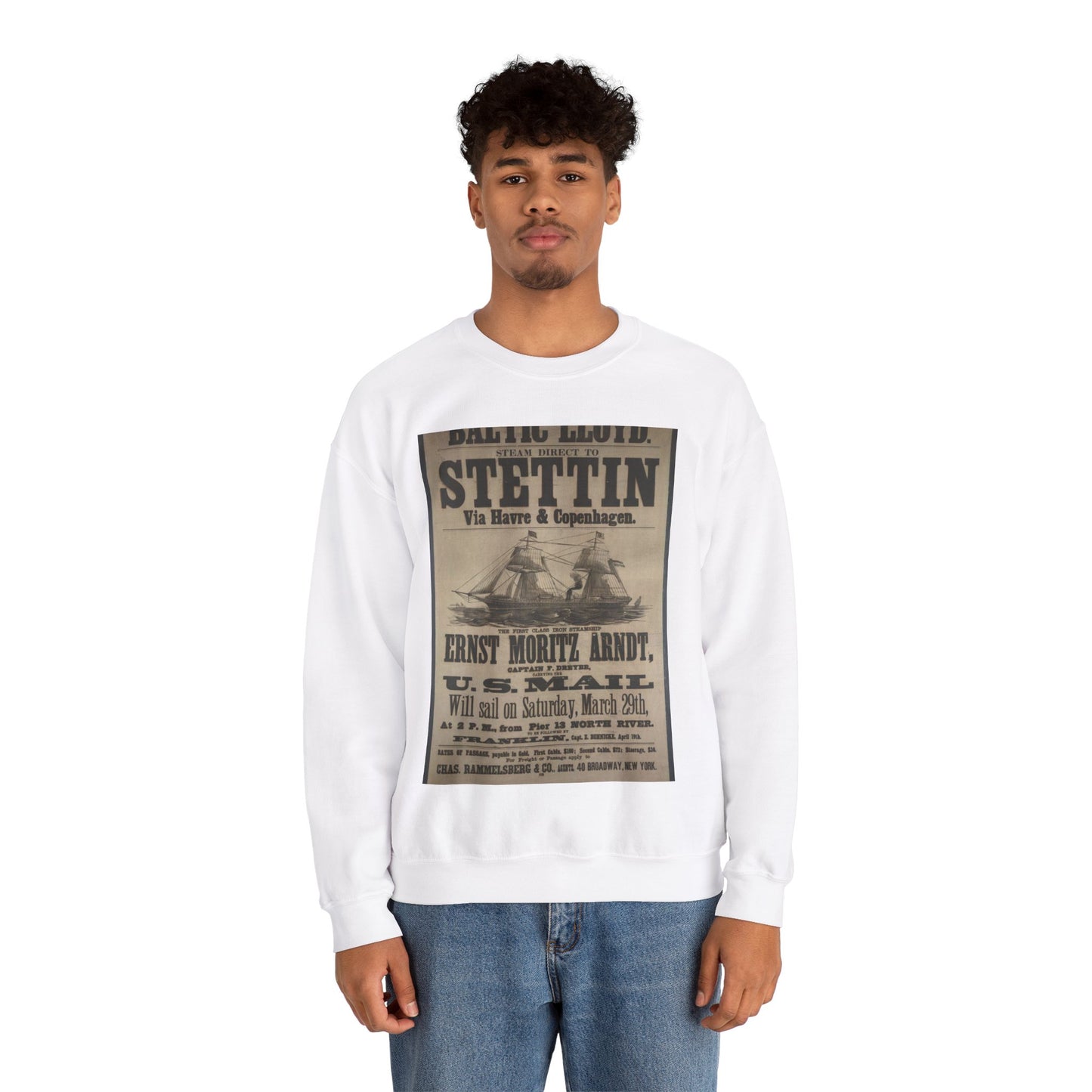 Baltischer Lloyd - dampfschifssabrt nach Stettin via Havre & Copenhagen White Heavy Blend Adult Crew Neck SweatShirt