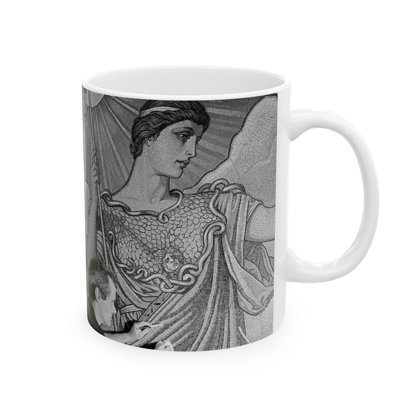 Cleaning the Minerva figure at the Library of Congress's Thomas Jefferson Building, Washington, D.C. Beautiful Novelty Ceramic Coffee Mug 11oz