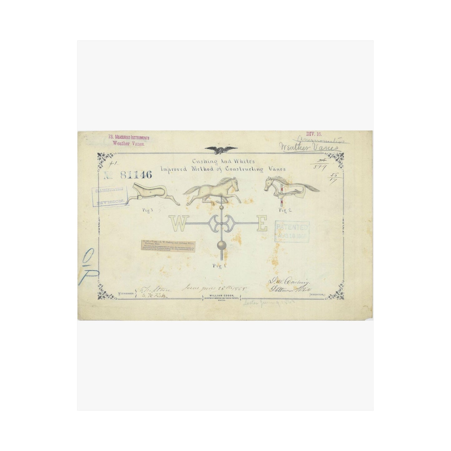 Patent drawing - Drawing of an Improved Method of Constructing Vanes Public domain  image High Quality Matte Wall Art Poster for Home, Office, Classroom