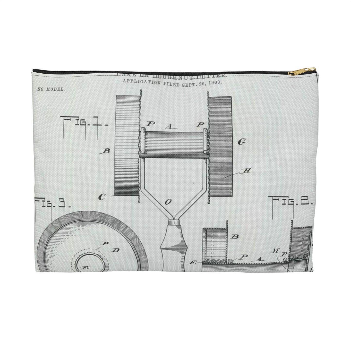 Patent Drawing of Engine - for G. W. Baier's Cake or Doughnut Cutter Public domain  image Large Organizer Pouch with Black Zipper
