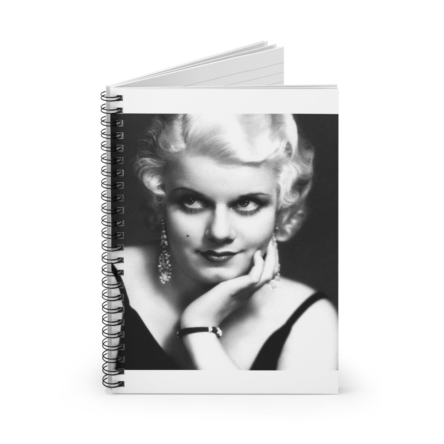 A black and white photo of a woman in a dress. Jean harlow actress film. Spiral Bound Ruled Notebook with Printed Cover