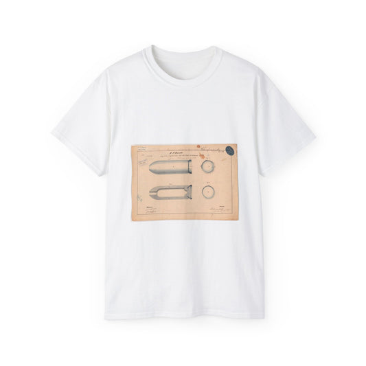 Patent drawing - Drawing of Improvement in Projectiles for Rifled Ordnance Public domain  image White T-Shirt Gildan 2000 Cotton Unisex