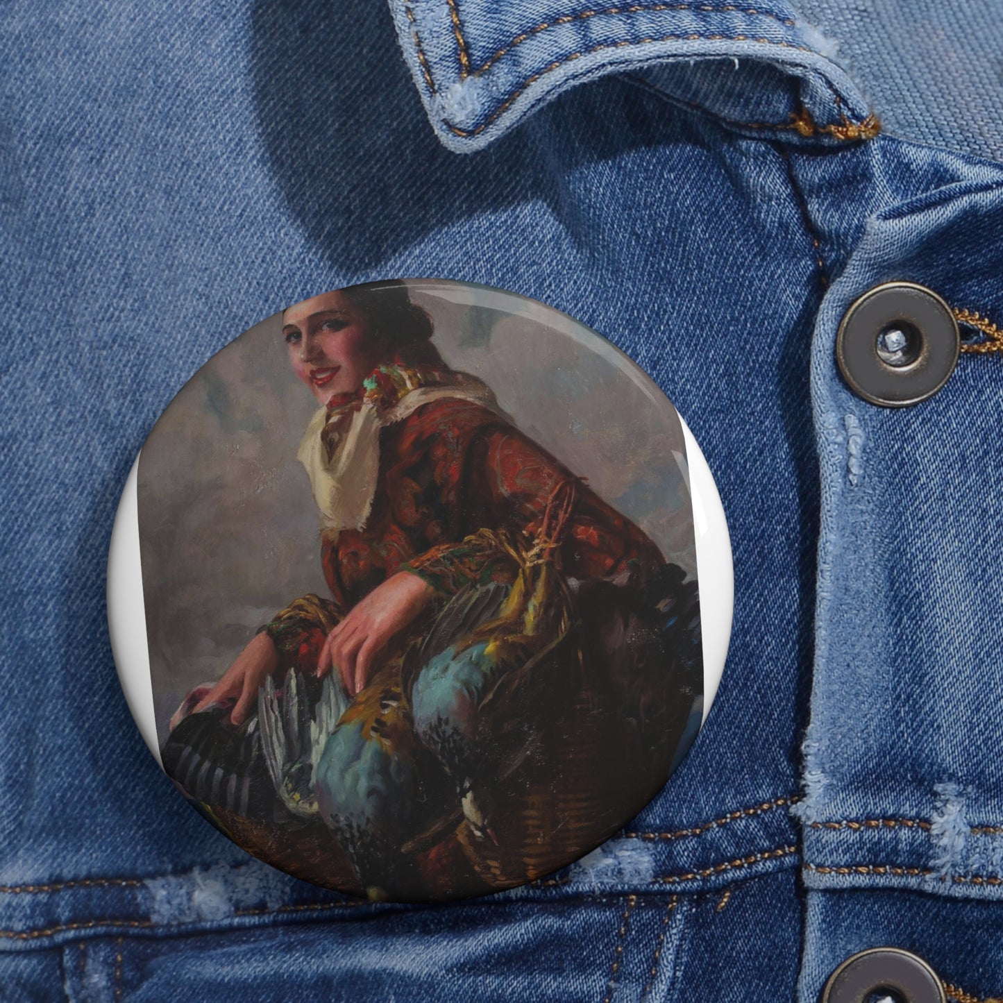 Gaspar Camps i Junyent - Mujer con cesto Pin Buttons with Crisp Design