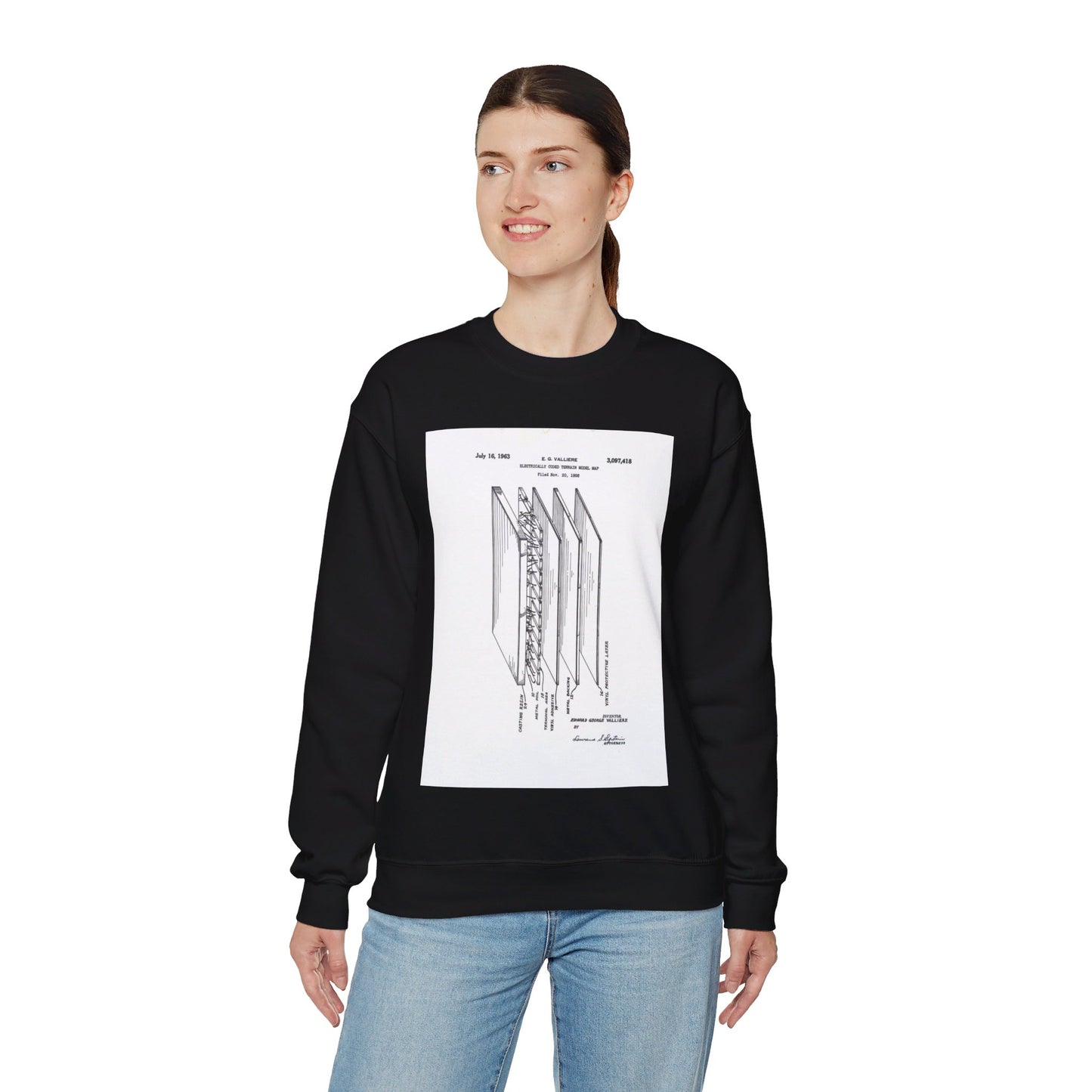 Patent Case File No. 3,097,418, Electrically Coded Terrain Model Map, Inventor Edward G. Valliere - DPLA - 0a7700d214e72f93d6a6e70b0a1a6882 (page 7) Black Heavy Blend Adult Crew Neck SweatShirt