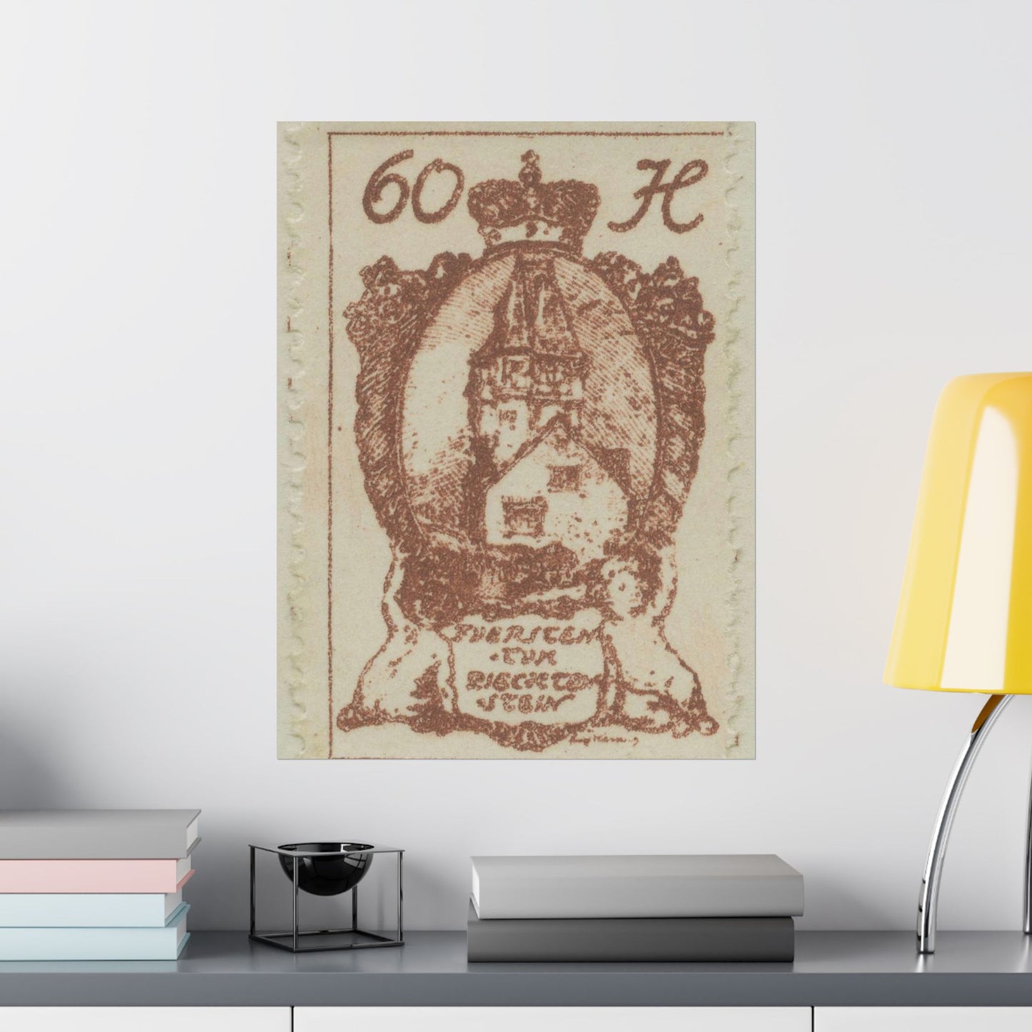 Frimärke ur Gösta Bodmans filatelistiska motivsamling, påbörjad 1950.Frimärke från Liechtenstein, 1920. Motiv av Röda Tornet i Vaduz. High Quality Matte Wall Art Poster for Home, Office, Classroom