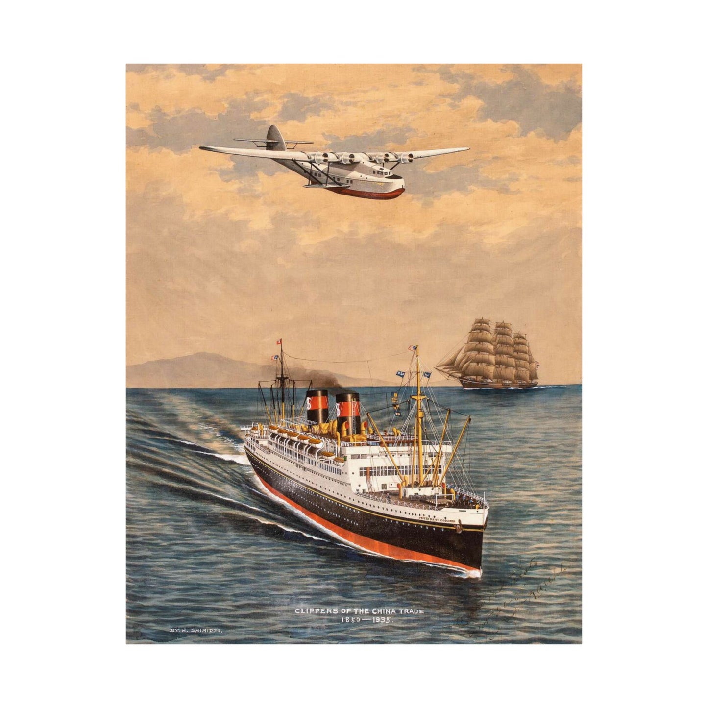 The China Clippers, by H. Shimidzu High Quality Matte Wall Art Poster for Home, Office, Classroom