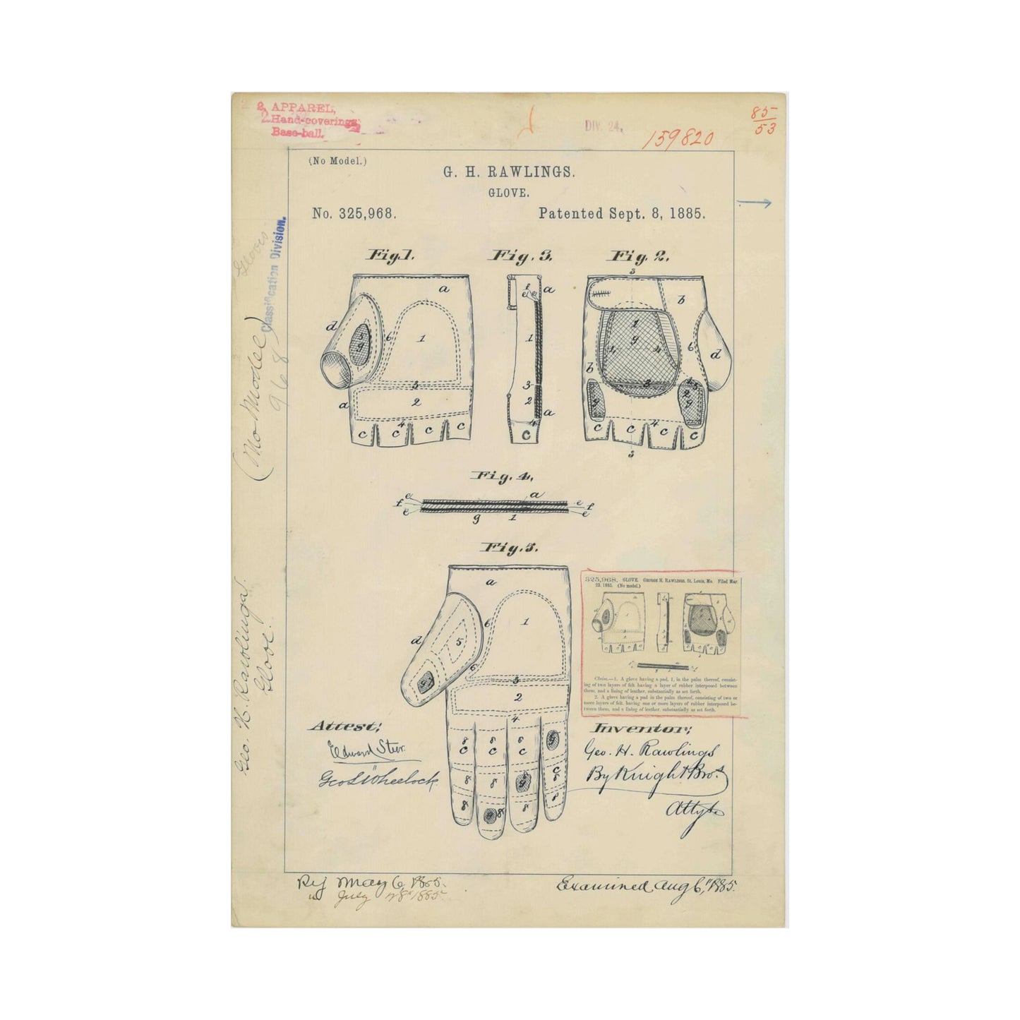 Patent drawing - Drawing for a "Base Ball Glove" Public domain  image High Quality Matte Wall Art Poster for Home, Office, Classroom