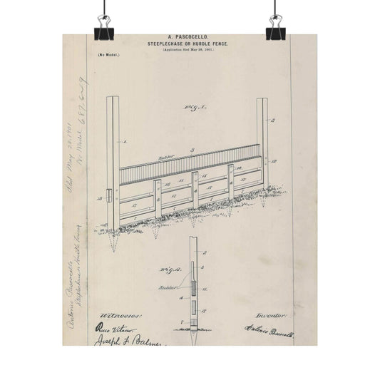 Patent Drawing of Engine - for A. Pascocello' Steeplechase or Hurdle Fence Public domain  image High Quality Matte Wall Art Poster for Home, Office, Classroom