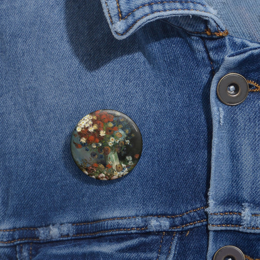 Still life with meadow flowers and roses Van Gogh 1886 Pin Buttons with Crisp Design