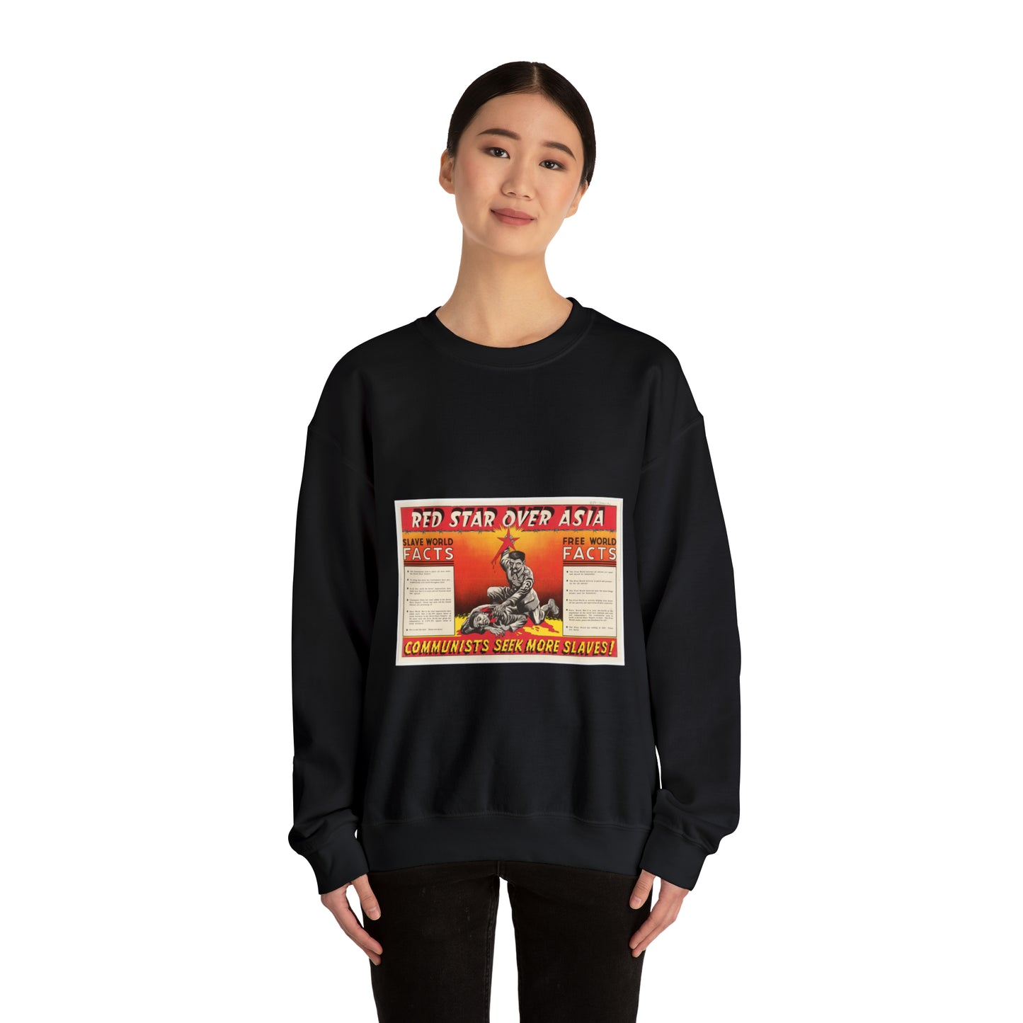 Red Star Over Asia PO-24-E, United States information service propaganda Black Heavy Blend Adult Crew Neck SweatShirt