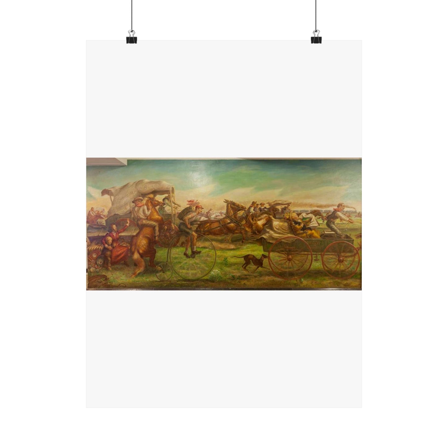 Mural: The Oklahoma Land Rush, April 22, 1889, by John Steuart Curry at the Department of Interior, Washington, D.C. High Quality Matte Wall Art Poster for Home, Office, Classroom