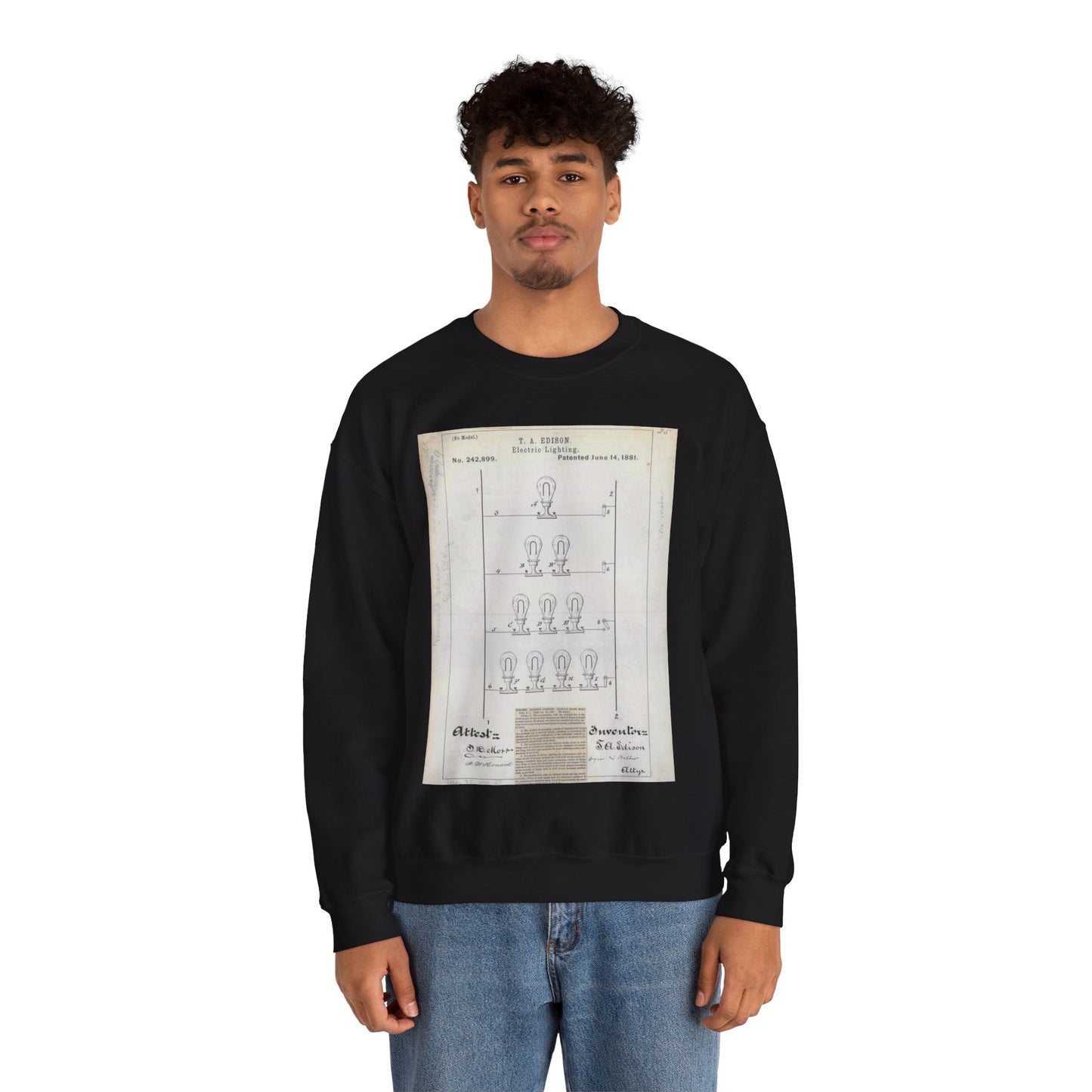 Patent drawing - for T. A. Edison's Electric Lighting Public domain  image Black Heavy Blend Adult Crew Neck SweatShirt