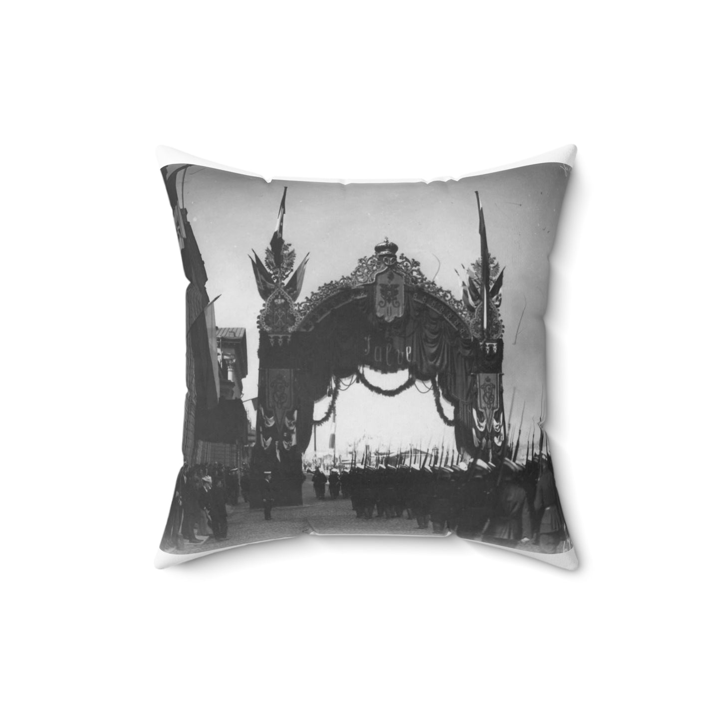 Triumphal gate built for a Visit of the Italian King Victor Emmanuel III to Russia, 1902. Decorative Accent Square Pillow