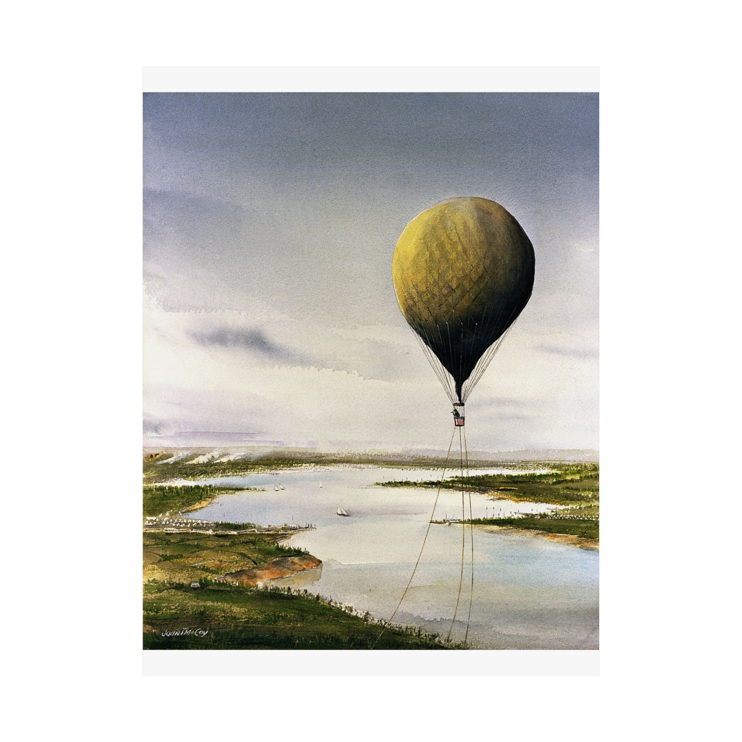 Artwork: "T.S.C. Lowe's Ballon Tethered at 1,000 Feet Above the York River in 1862". Artist: John McCoy High Quality Matte Wall Art Poster for Home, Office, Classroom
