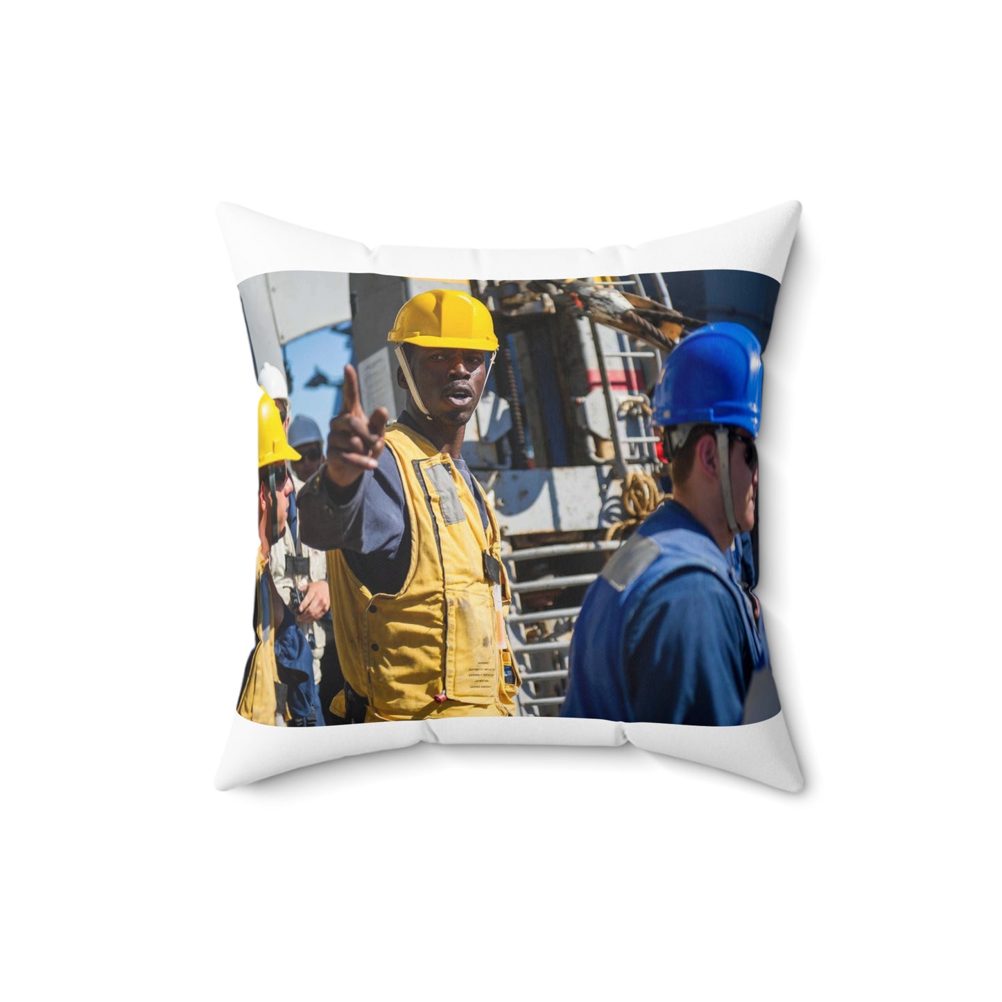 Seaman Glenrick Henry directs crew members as rig captain Decorative Accent Square Pillow