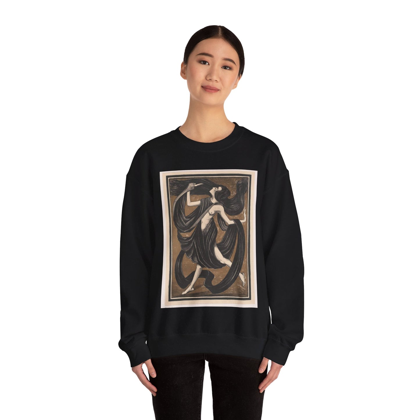 Danseres met draperieën - Drawing. Public domain image. Black Heavy Blend Adult Crew Neck SweatShirt