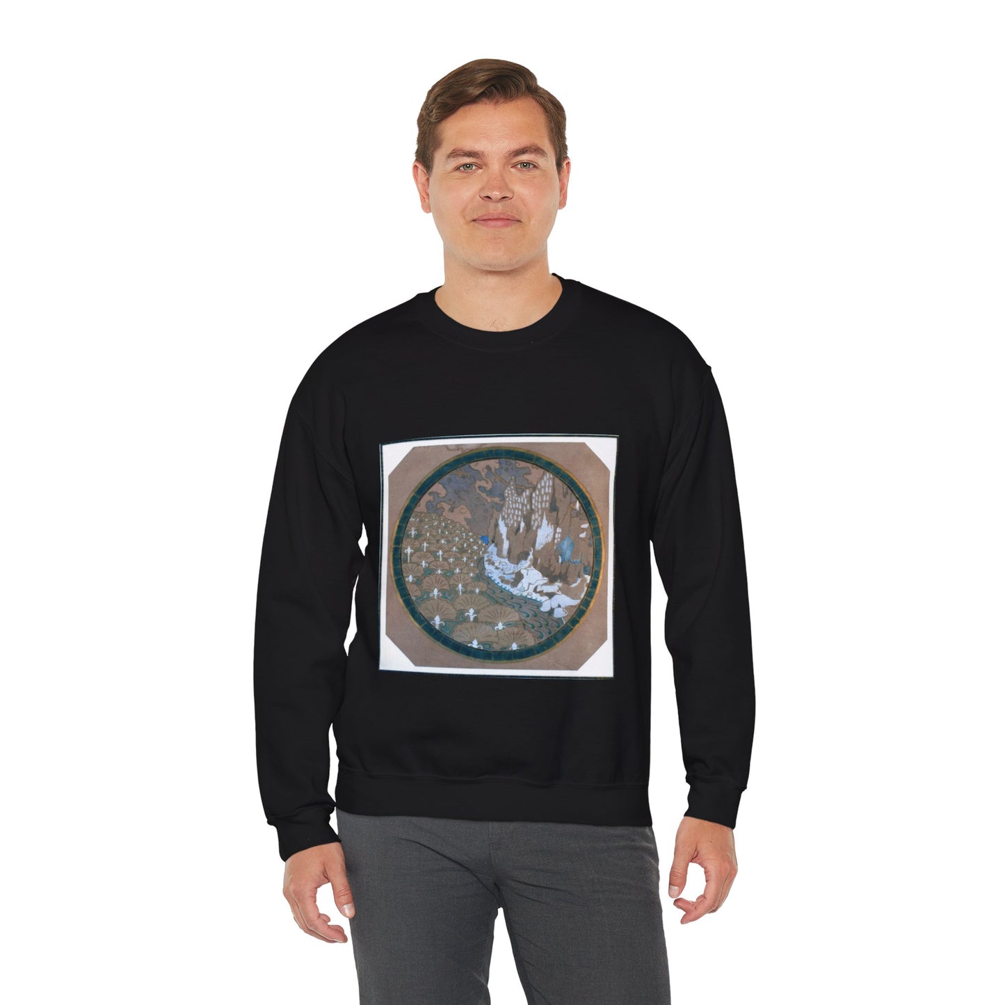 EliseuVisconti-A838-Paisagem rochosa estilizada – Email cloisonné – Estudo para Marchetaria Black Heavy Blend Adult Crew Neck SweatShirt