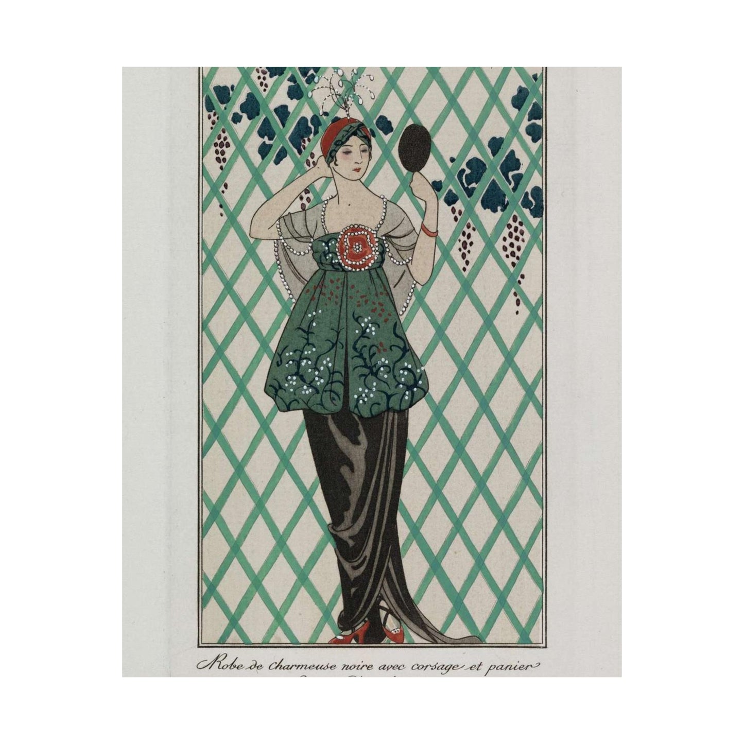 Evening gown (Robe de charmeuse noire avec corsage et panier formés d'un obi drapé) (CBL WEp 0870) High Quality Matte Wall Art Poster for Home, Office, Classroom