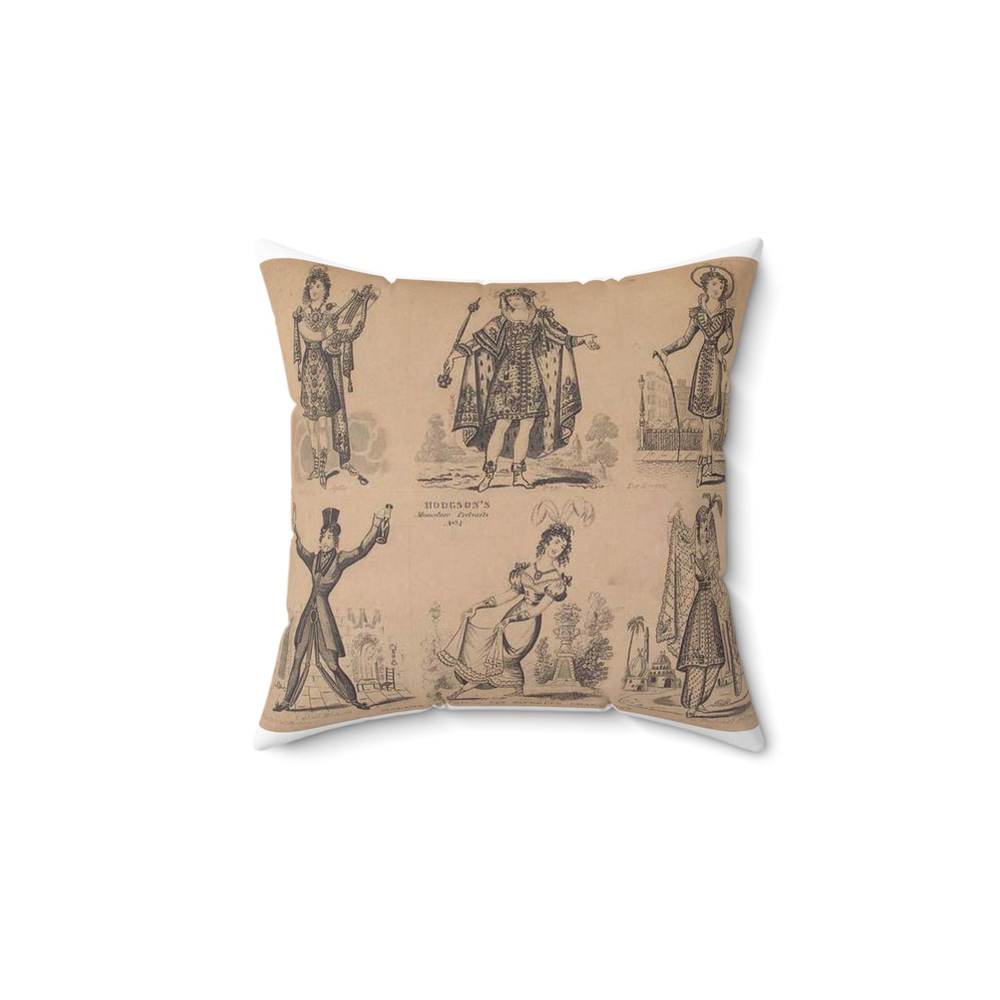 Madame Vestris in six favorite characters (Apollo, Page, Don Giovanni, Captain Macheath, Maria Darlington, and Mandane) Decorative Accent Square Pillow