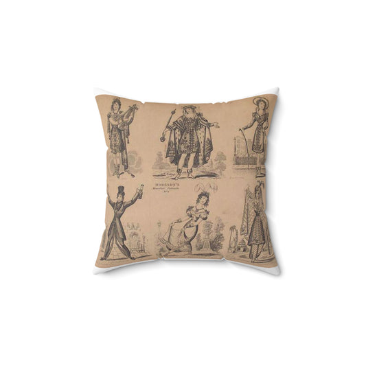 Madame Vestris in six favorite characters (Apollo, Page, Don Giovanni, Captain Macheath, Maria Darlington, and Mandane) Decorative Accent Square Pillow