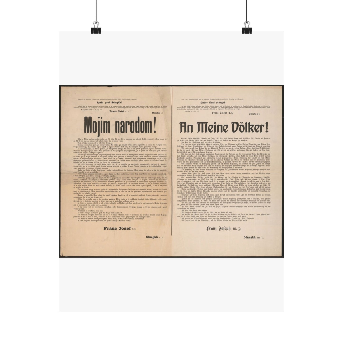 Mojim narodom! | An Meine Völker! - Schreiben von Kaiser Franz Joseph - Kriegserklärung - Mehrsprachiges Plakat High Quality Matte Wall Art Poster for Home, Office, Classroom