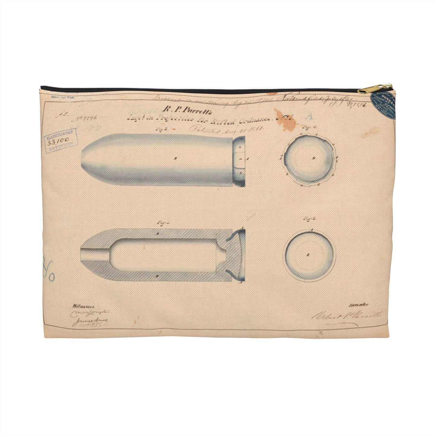 Patent drawing - Drawing of Improvement in Projectiles for Rifled Ordnance Public domain  image Large Organizer Pouch with Black Zipper